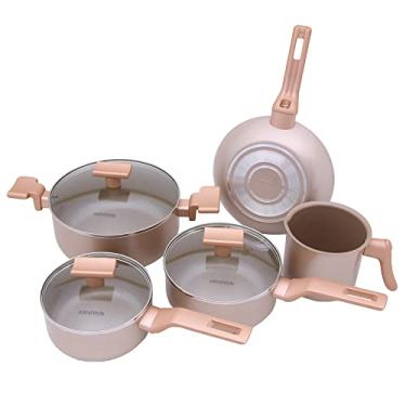 Imagem de Mimo Style Conjunto 5 Panelas Sartin Cook Estrutura em Alumínio Revestida em Cerâmica, Base Alto Relevo. Tampa Vidro Temperado Alças e Cabos Soft-Touch. Fogão a Gás, Elétrico e Vitrocerâmico