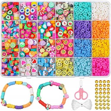 Imagem de Cnll Kit de encantos de contas de argila de polímero de 2320 peças inclui 320 peças de contas de argila de frutas e contas de argila de polímero de 2000 peças para pulseiras e joias
