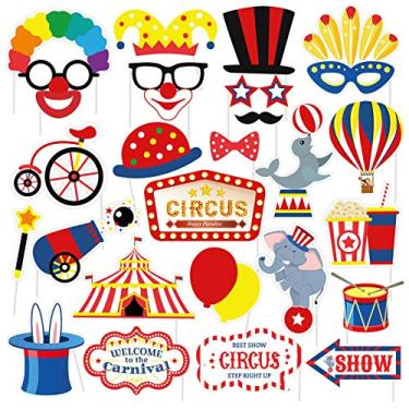 Imagem de SWYOUN 27 peças Acessórios para cabine de fotos de circo de carnaval para decoração de festa de aniversário
