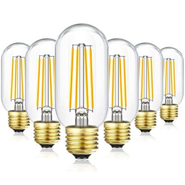 Imagem de Lâmpada regulável T45 LED Edison 3000K branco macio, 8W lâmpadas de filamento de LED tubulares antigas, equivalente a 75-100 Watts, base E26, 800Lm, pacote com 6.