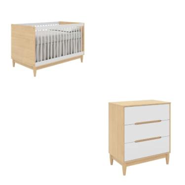 Imagem de Combo Berço que vira caminha + Cômoda 3 gavetas Branco com Carvalho