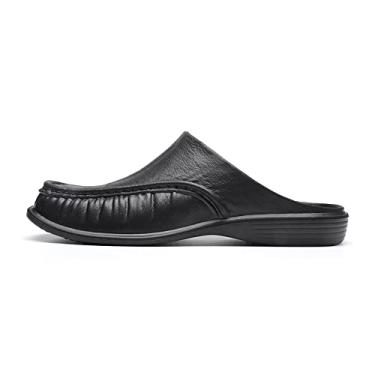 Imagem de bestgift Chinelos de verão para uso interno e externo para a moda masculina doméstica meio chinelos de fundo macio e grande tamanho de cabeça de pacote leve homens Preto 45.5