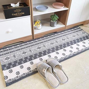 Imagem de Tapete de cozinha macio não derramamento estilo boêmio tapete absorvente antiderrapante lavável para sala de estar quarto cabeceira banheiro varanda entrada, cinza, 45 * 180 cm