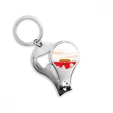 Imagem de Bandeira vermelha Tiananmen Mountain Fog Nail Nipper Ring Chaveiro Abridor de Garrafas Cortador