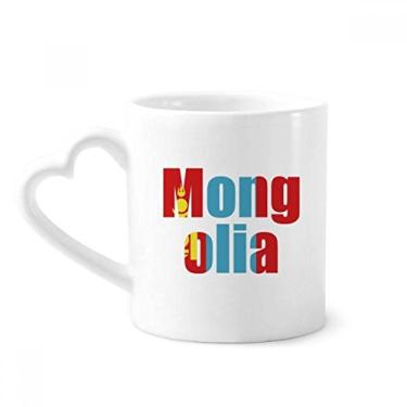 Imagem de Caneca com nome da bandeira do país da Mongólia caneca de café cerâmica copo de coração de vidro