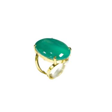 Imagem de Anel Agata Verde Cabochão Oval Pedra Natural Dourado