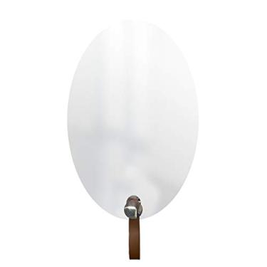Imagem de Espelho Decorativo Oval Com Gancho Alumínio Cromado Com Corino Caramelo 60 X 40 Cm