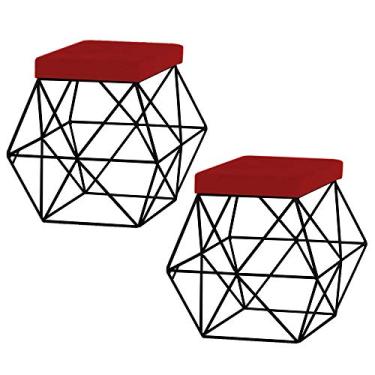 Imagem de Kit 2 Puffs Decorativo Sala de Estar Base Preto Trixie Veludo Vermelho - Gran Belo