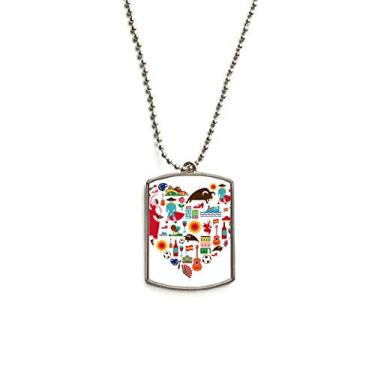 Imagem de DIYthinker Colar para animais de estimação com pingente de corrente de aço inoxidável e bandeira de flamingo, coração espanhol