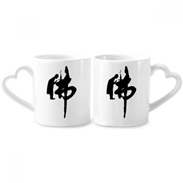 Imagem de Conjunto de canecas de porcelana para casal monge guanyin da cultura religião alfândega cerâmica amante copo coração alça