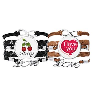 Imagem de Pulseira de balão rosa para dia dos namorados, pulseira de couro, corda de couro, cereja, amor, conjunto duplo