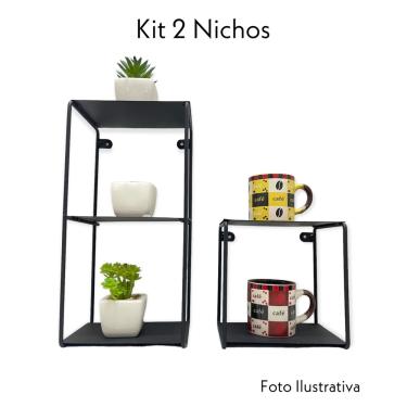 Imagem de Kit 2 Nichos Prateleira Preto Fosco 30 e 15 cm Arthi