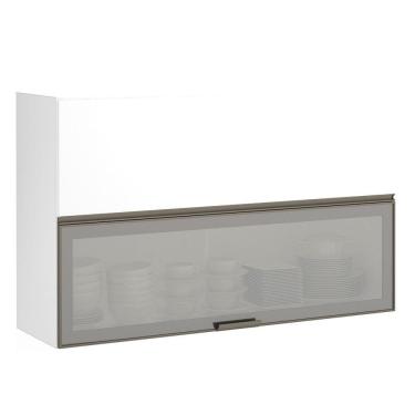 Imagem de Armário Basculante Misto Perola 120cm 1 Porta Fechada 1 Porta com Vidro Reflecta Prata Luciane