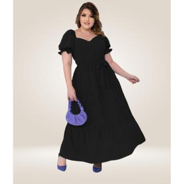 Imagem de Vestido Plus Size Longo Tres Marias Manga Princesa Liso