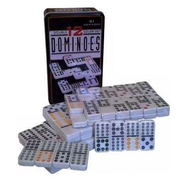 Imagem de Dominó Mexicano Double 12 Jogo 91 Peças Coloridas