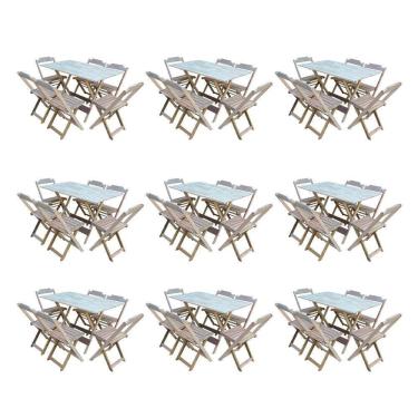 Imagem de Kit 9 Jogos De Mesa Dobravel Com 6 Cadeiras De Madeira 120X70 Para Restaurante E Bar - Sem Pintura