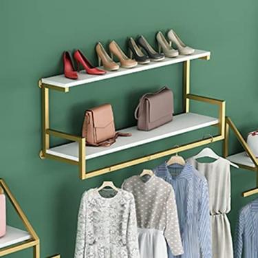 Imagem de Exibição De Roupas Ouro Rack De Vestuário Loja De Roupas Racks De Varejo Comercial Montado Na Parede Organizador Prateleira De Armazenamento Metal Sapato Rack Cabide Para Pendurar Roupas,Ouro 2 Ní