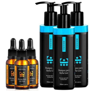 Imagem de Kit 03 Óleo Barba Goot Wood + 03 Shampoo Barba Goot Embaixador 200Ml