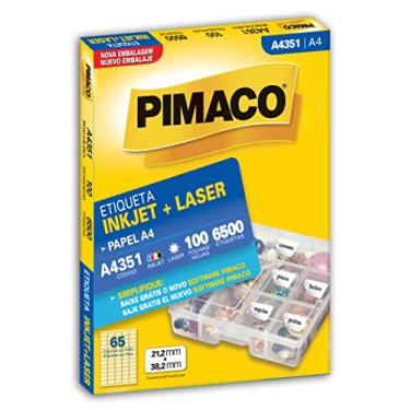 Imagem de Etiqueta Adesiva Pimaco, Ink-Jet/Laser A4, A4351, Branca, 21.2x38.2mm, Envelope com 100 fls-6500 etiquetas, 874991