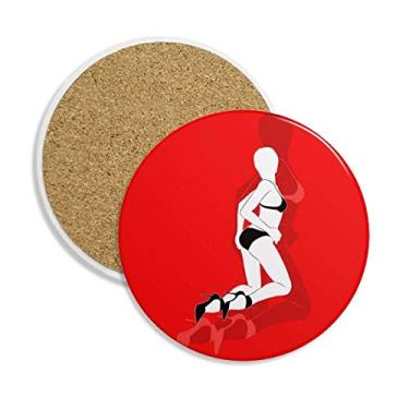 Imagem de Biquíni vermelho de beleza feminino porta-copos de cerâmica copo suporte de caneca pedra absorvente para bebidas presente 2 peças