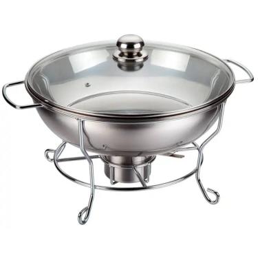 Imagem de Rechaud RM Redondo em Aço Inox Banho Maria com Suporte para Tampa e Fogareiro 6 L Buffet