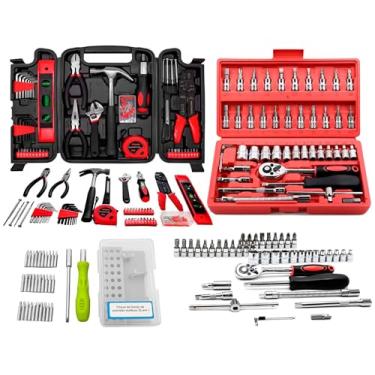 Imagem de Kit Jogo De Ferramentas 207 Peças Bits Soquete Chave fenda phillips Torx Precisão Catraca Alicate Martelo Trena + Maleta
