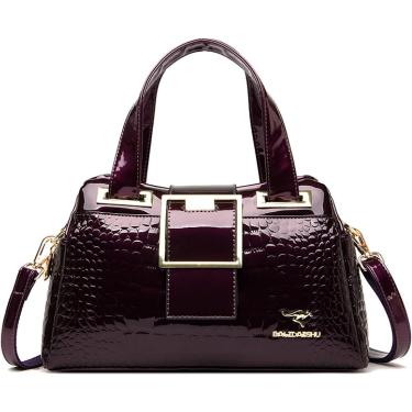 Imagem de Bolsas femininas Nova bolsa feminina de couro macio de três camadas de grande capacidade, bolsa transversal de um ombro, bolsa brilhante de couro envernizado com estampa de crocodilo, amaran