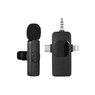 Imagem de XCPHGFM Microfone sem fio 3 em 1 com clipe Microfone com clipe Transmissor e receptor de microfone com clipe Sistema de microfone recarregável portátil para entrevista Show ao vivo Vlog Tiro Ensino D