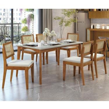 Imagem de Conjunto Sala de Jantar Mesa Monalisa com 6 Cadeiras Rainha Mel Natural/Off White