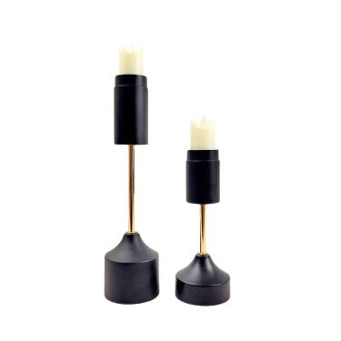 Imagem de Castiçal Candelabro Metal Preto Dourado 32/22Cm Kit 2Pc