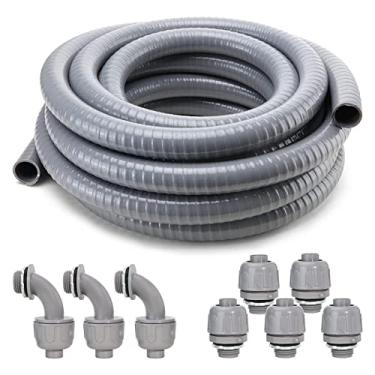 Imagem de DWALE Kit de conduíte e conector resistente a líquido, conduíte elétrico flexível não metálico líquido, kit de conduíte elétrico de 3,5 m, com 5 acessórios retos e 3 ângulos incluídos, diâmetro de 2,5