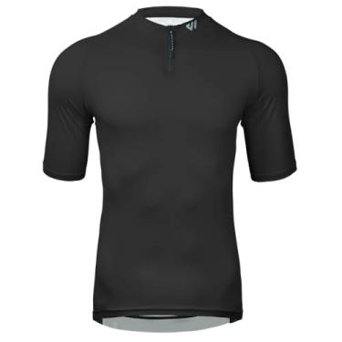 Imagem de Wulibike Camisetas masculinas de ciclismo de manga curta com zíper completo com bolsos para roupas de bicicleta de estrada, Preto, meio zíper, G