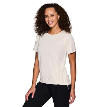 Imagem de Avalanche Camiseta feminina FPS 50+ com bolso com zíper, bainha elástica, secagem rápida, manga curta, camiseta de caminhada com proteção solar, Creme Gardenia, P