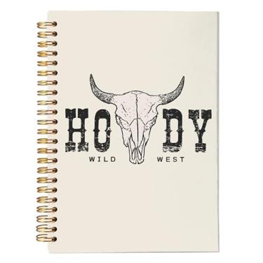 Imagem de NEGIGA Caderno Howdy Western, caderno preparatório, material de escritório escolar ocidental, caderno espiral de caveira de vaca do oeste 14 x 21 cm