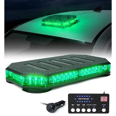 Imagem de LUMENIX Barra de luzes estroboscópicas de LED verde para telhado, montagem magnética, aviso de segurança no trânsito, aviso de segurança no trânsito, luz piscante para aplicação da lei, veículos POV, caminhões de reboque, carros postais limpa-neve