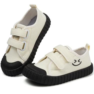 Imagem de Tênis infantil de lona para meninos e meninas, sem cadarço, leve, com gancho e laços, casual, adequado para a pele, com sola multicolorida (bebê/crianças pequenas), Preto, 10 Toddler