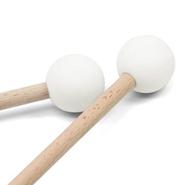Imagem de Zorveiio 2 peças de martelo de percussão martelo de borracha de 38 cm com cabo de madeira Glockenspiel martelo de tambor para tambor xilofone sino de marimba, branco