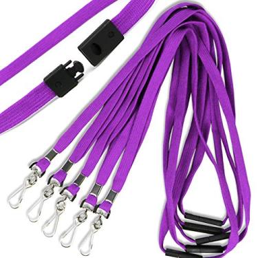 Imagem de Cordão de segurança para separação com cordões planos J-Hook para crachás de identificação, cordão de cruzeiro em massa para mulheres/homens, cartões de visita, cordão de identificação para funcionários estudantes (roxo, Breakaway pacote com 100)