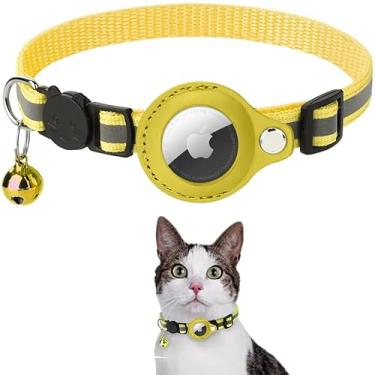 Imagem de Coleira AirTag para gatos - Coleira reflexiva ajustável com suporte de AirTag e sino, GPS para gatos (amarela)