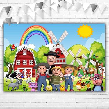 Imagem de Moonlight Studio Pano de fundo La Granja De Zenon, Feliz Aniversário, 12 x 7 cm, tema de animais de fazenda, celeiro vermelho, tema granja para crianças primeiro