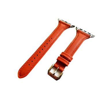 Imagem de Pulseira de couro elegante fina cor laranja escura compatível com Apple Watch 38 mm 40 mm 42 mm 44 mm iWatch 5 4 3 2 1 Series Nike Hermes Edition (3. adaptadores de fivela de cor dourada,
