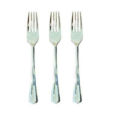 Imagem de Garfos Refeição Descartáveis Luxo Plástico Prata 18Cm-150Un