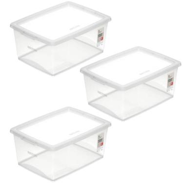 Imagem de Kit 3 Caixas Organizadoras 15L Plástico com Tampa My Closet Ordene Transparente Retangular
