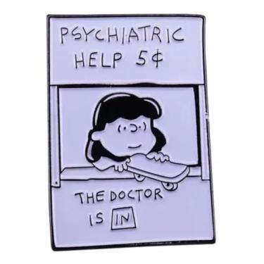 Imagem de Crachá de pino esmaltado Lucy Psychiatric Help 5c Booth Psychiatry Cartoon Comic 3,15 cm, 1.25 Inches, Esmalte, Esmalte