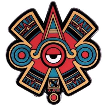 Imagem de Nahui Ollin Símbolo Asteca Mexica Cosmologia Nativo Americano Sul Central Quinto Sol Quatro Movimentos Quetzalcoatl Mitologia Religião Centro dos Olhos Raio Solar Emanata Sigil Emblema 4 cm Esmalte