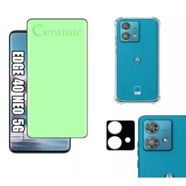 Imagem de Kit Completo Para Motorola Moto Edge 40 Neo 5g - Capa Reforçada + Película Ceramic 9D Clear + Película Da Câmera