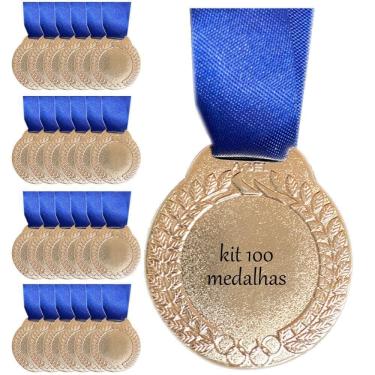 Imagem de Kit 100 Medalhas 40mm Diâmetro Com Centro Liso Ouro Prata Bz prata