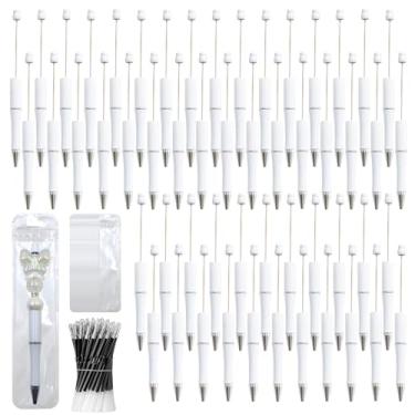 Imagem de DASTTUIS Kit de 300 canetas com contas DIY – 100 canetas esferográficas de plástico com refis e bolsas – material escolar, acessórios de escritório e itens decorativos para estudantes e professores