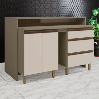 Imagem de Bancada de Cozinha Kit Ilha Gourmet Connect 2 Portas 3 Gavetas Ripado Ce814 Duna/Cristal - Henn