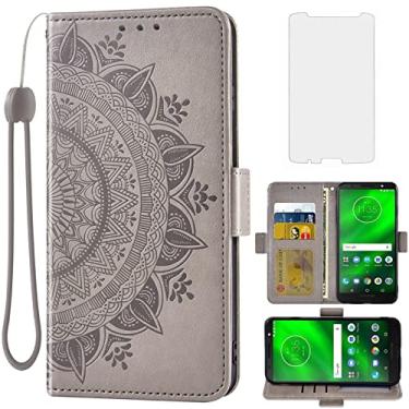 Imagem de Asuwish Compatível com Moto G6 Plus, capa tipo carteira de vidro temperado, suporte para cartão, alça de pulso, suporte para celular Motorola G6 + MotoG6Plus Moto6 G 6 + 6G G6Plus masculino cinza